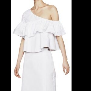 Zara one cold shoulder off White ruffled XS